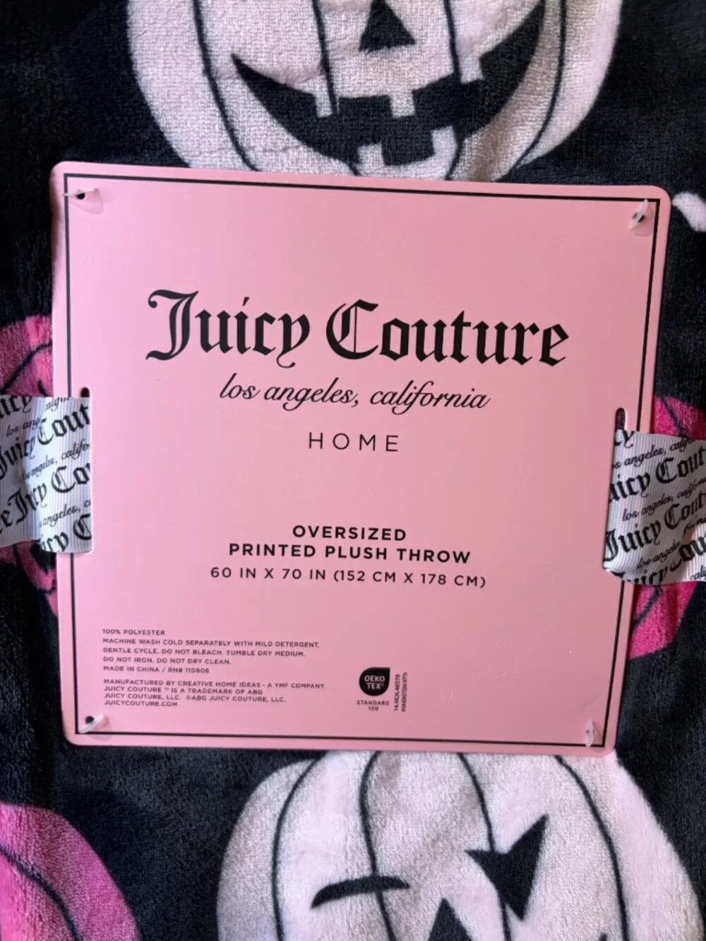 Juicy Couture Halloween Black Pink Pumpkin Plush Throw Blanket 60x70 NWT